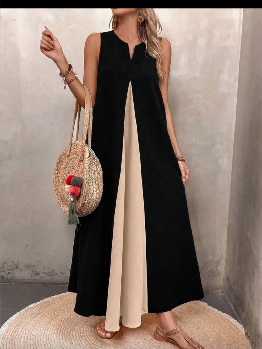 SHEIN Black Maxi Dress with Cream Center Panel
